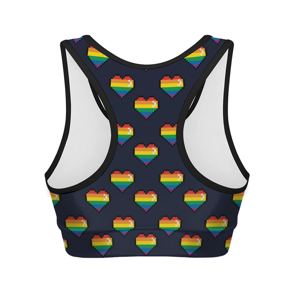 Rainbow Pixel 8-Bit LGBT Pride Heart Women's Sports Bra