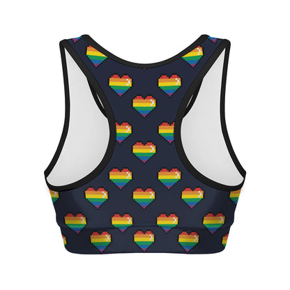 Rainbow Pixel 8-Bit LGBT Pride Heart Women's Sports Bra
