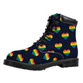 Rainbow Pixel 8-Bit LGBT Pride Heart Padded Collar Lace Up Boots