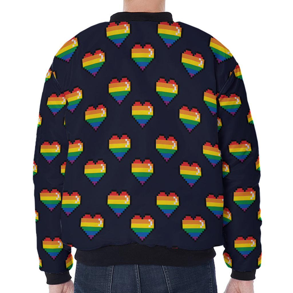 Rainbow Pixel 8-Bit LGBT Pride Heart Zip Sleeve Bomber Jacket