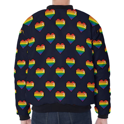 Rainbow Pixel 8-Bit LGBT Pride Heart Zip Sleeve Bomber Jacket