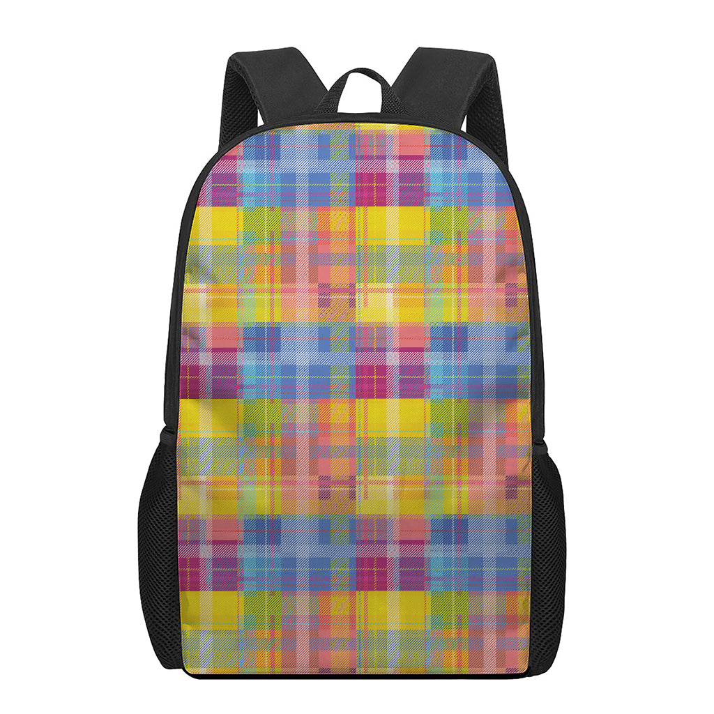 Rainbow Plaid Pattern Print 17 Inch Backpack