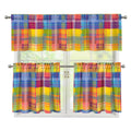 Rainbow Plaid Pattern Print 3 Piece Kitchen Curtains