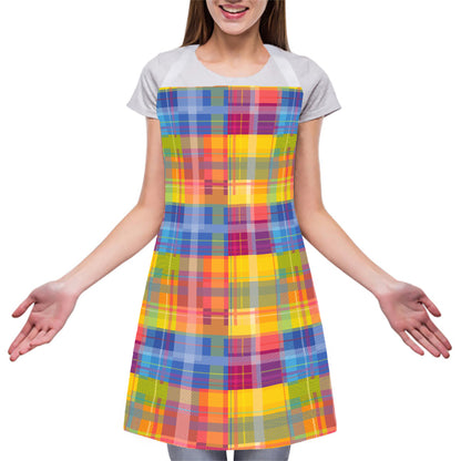 Rainbow Plaid Pattern Print Adjustable Apron