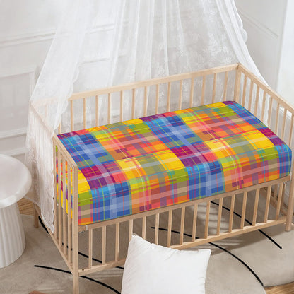Rainbow Plaid Pattern Print Baby Crib Sheet