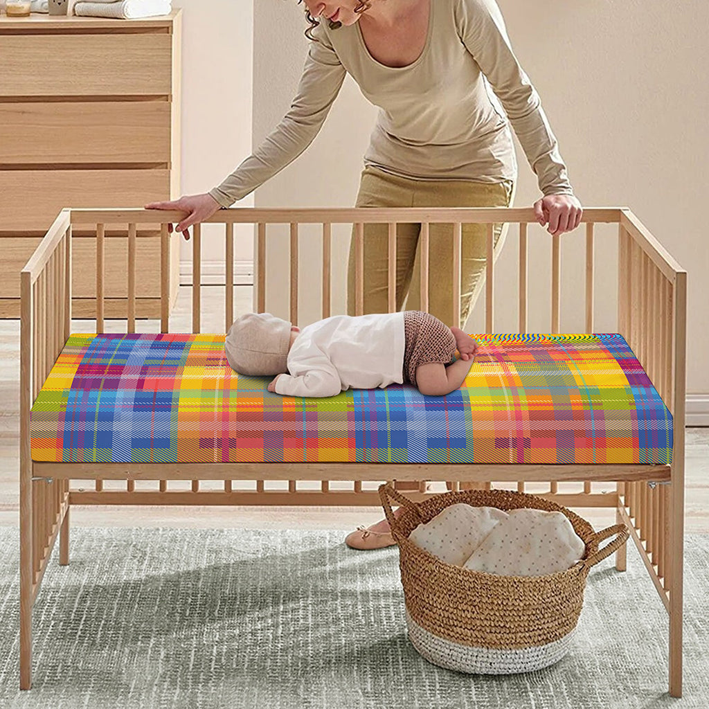 Rainbow Plaid Pattern Print Baby Crib Sheet
