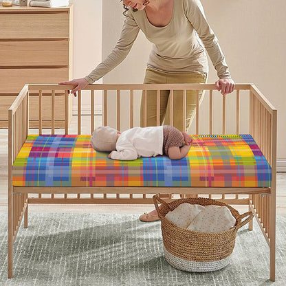 Rainbow Plaid Pattern Print Baby Crib Sheet