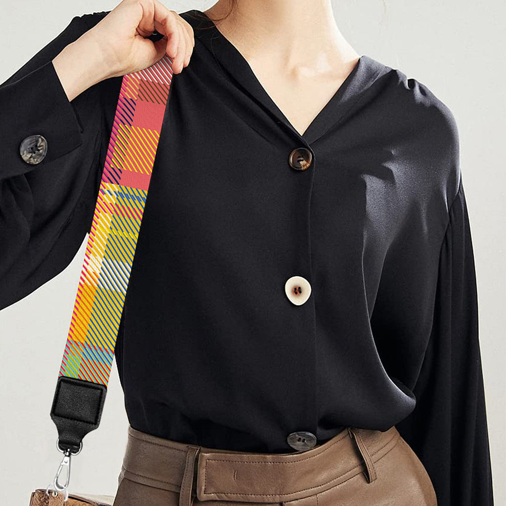 Rainbow Plaid Pattern Print Bag Strap