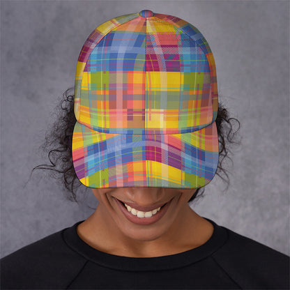 Rainbow Plaid Pattern Print Baseball Cap