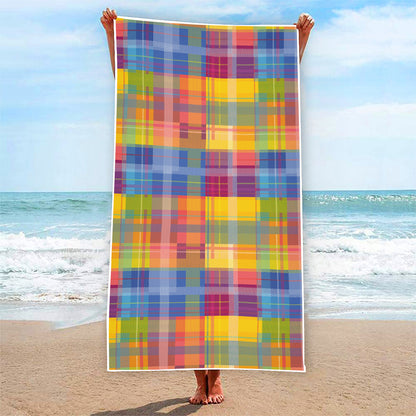 Rainbow Plaid Pattern Print Beach Towel