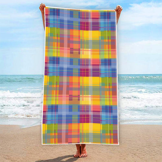 Rainbow Plaid Pattern Print Beach Towel