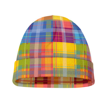 Rainbow Plaid Pattern Print Beanie
