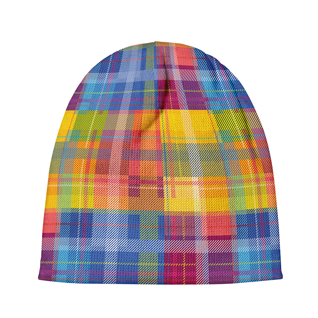 Rainbow Plaid Pattern Print Beanie