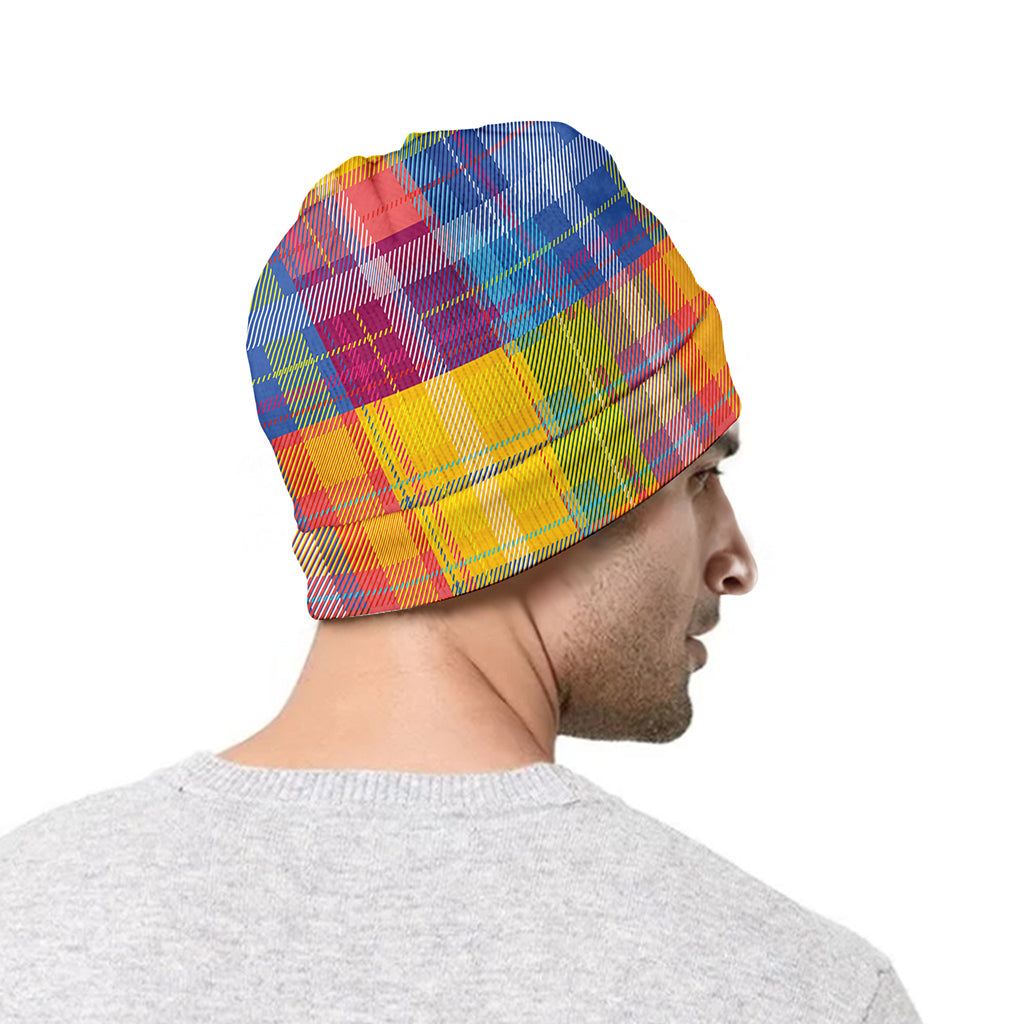 Rainbow Plaid Pattern Print Beanie