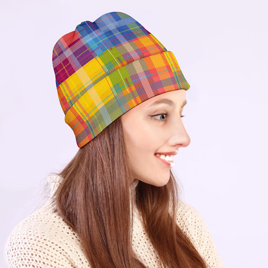 Rainbow Plaid Pattern Print Beanie