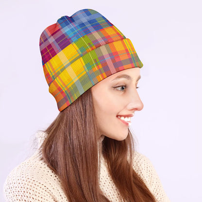 Rainbow Plaid Pattern Print Beanie