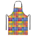 Rainbow Plaid Pattern Print Bib Apron With Pocket