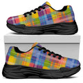 Rainbow Plaid Pattern Print Black Chunky Shoes