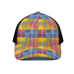 Rainbow Plaid Pattern Print Black Mesh Trucker Cap