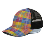 Rainbow Plaid Pattern Print Black Mesh Trucker Cap
