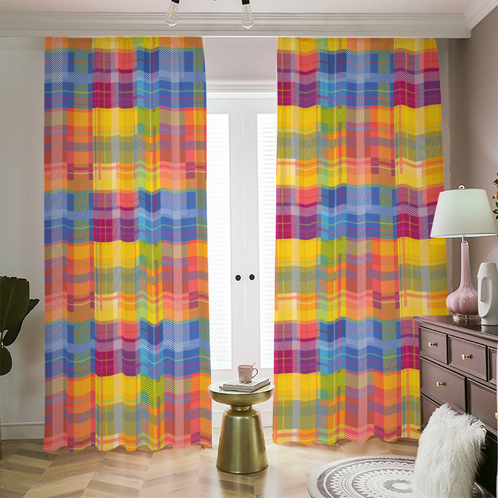 Rainbow Plaid Pattern Print Blackout Pencil Pleat Curtains