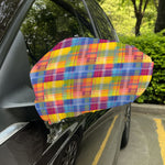 Rainbow Plaid Pattern Print Car Side Mirror Covers