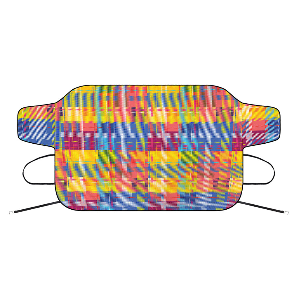 Rainbow Plaid Pattern Print Car Windshield Snow Cover