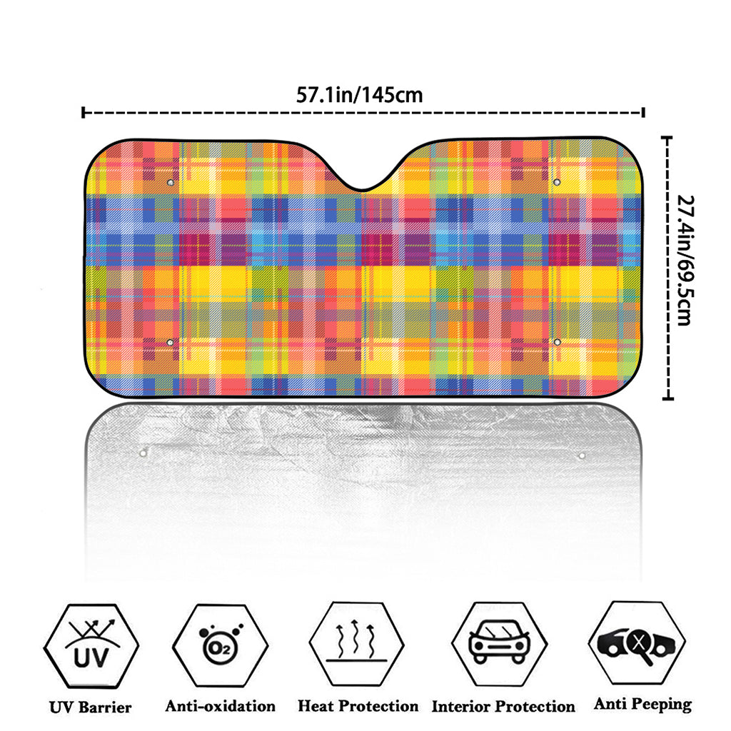 Rainbow Plaid Pattern Print Car Windshield Sun Shade