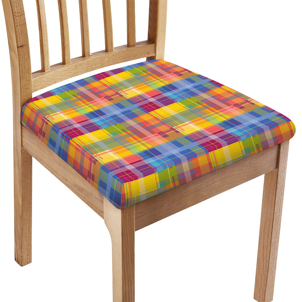 Rainbow Plaid Pattern Print Chair Cushion Cover