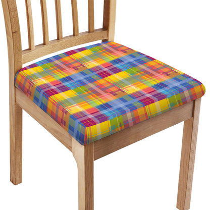 Rainbow Plaid Pattern Print Chair Cushion Cover
