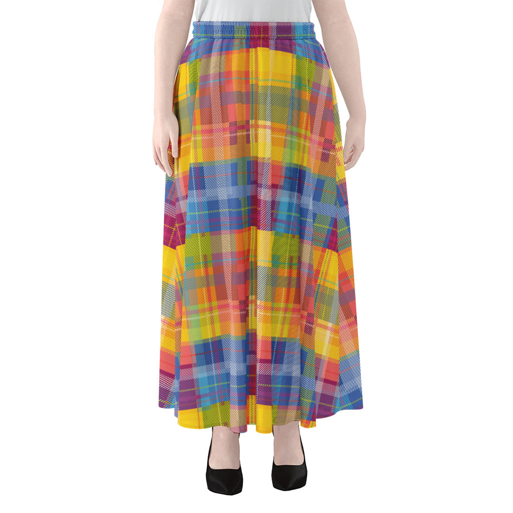 Rainbow Plaid Pattern Print Chiffon Maxi Skirt