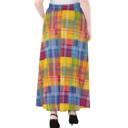 Rainbow Plaid Pattern Print Chiffon Maxi Skirt