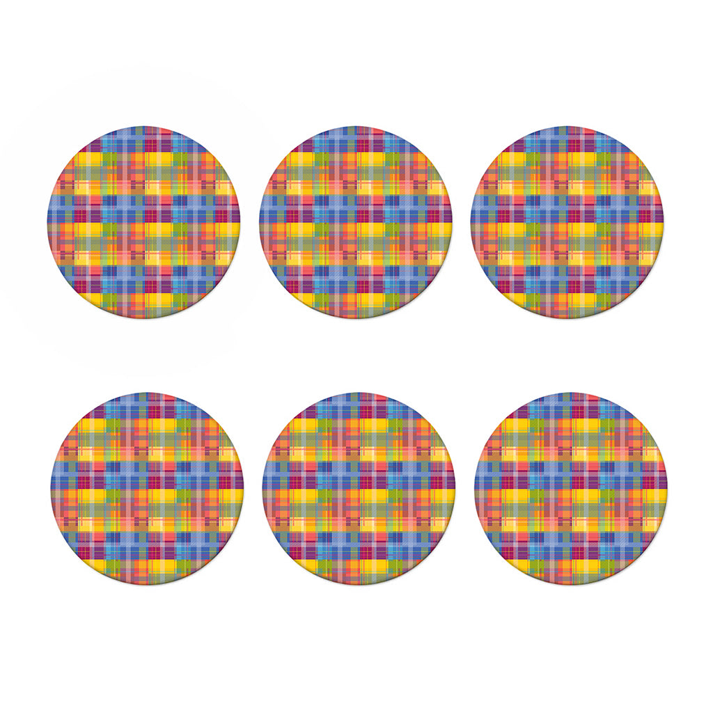 Rainbow Plaid Pattern Print Coaster Set