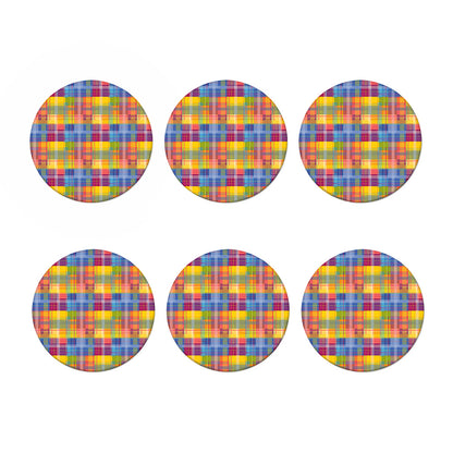 Rainbow Plaid Pattern Print Coaster Set