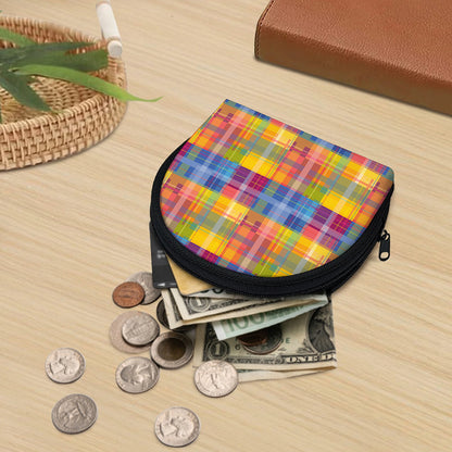 Rainbow Plaid Pattern Print Coin Purse