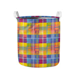 Rainbow Plaid Pattern Print Collapsible Laundry Basket