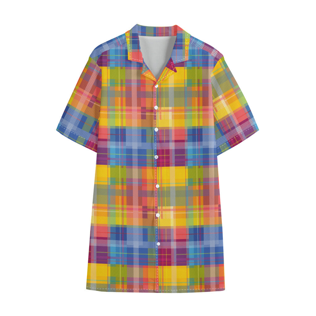 Rainbow Plaid Pattern Print Cotton Hawaiian Shirt