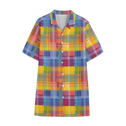 Rainbow Plaid Pattern Print Cotton Hawaiian Shirt
