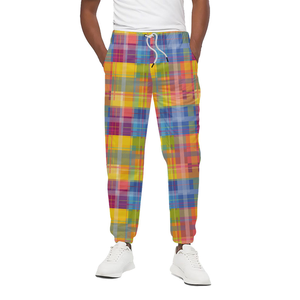 Rainbow Plaid Pattern Print Cotton Pants