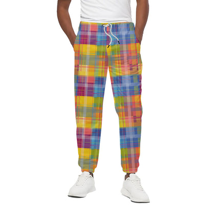 Rainbow Plaid Pattern Print Cotton Pants