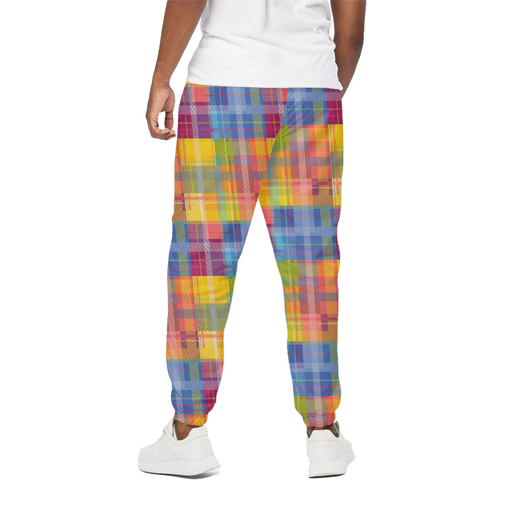 Rainbow Plaid Pattern Print Cotton Pants