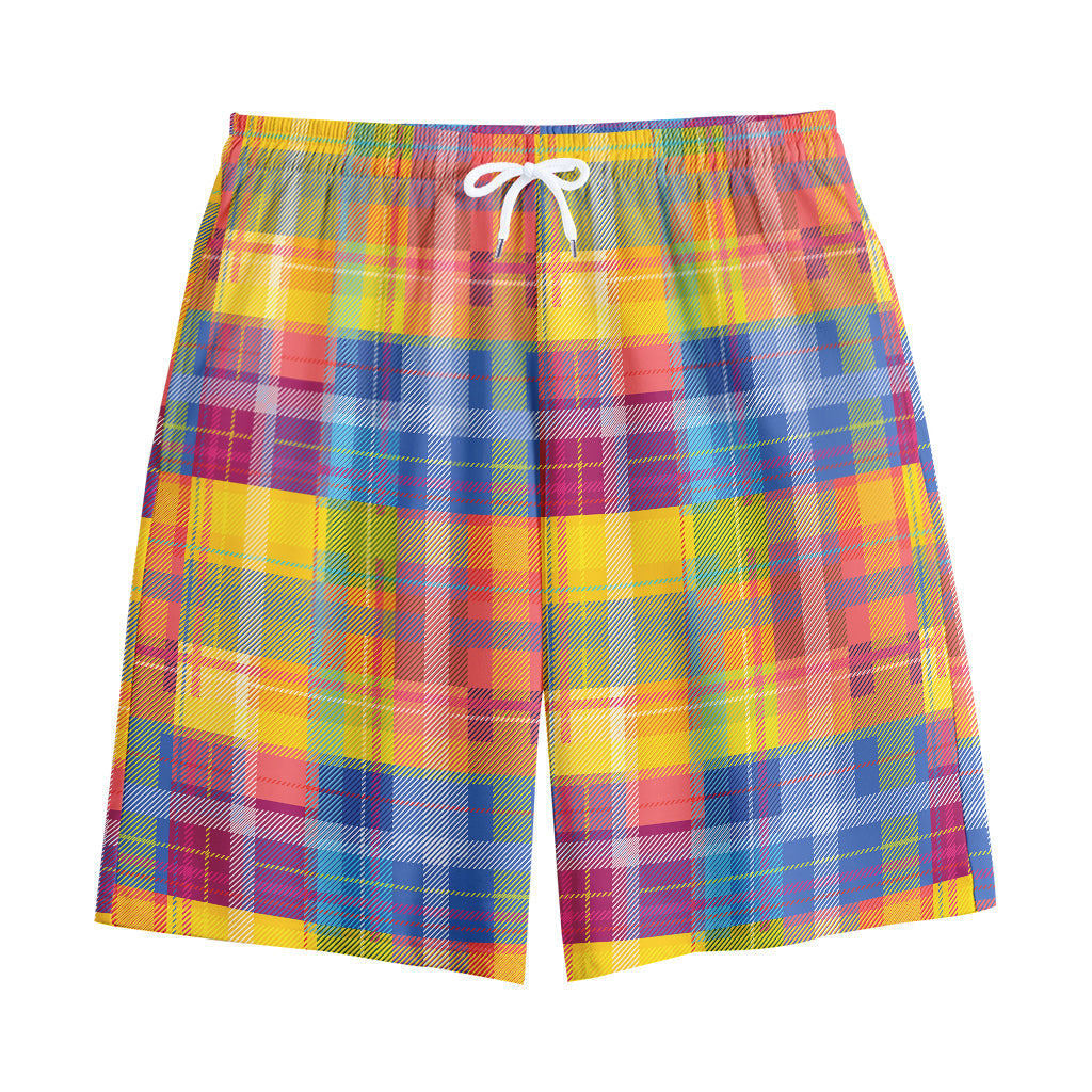 Rainbow Plaid Pattern Print Cotton Shorts