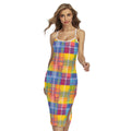 Rainbow Plaid Pattern Print Cross Back Cami Dress