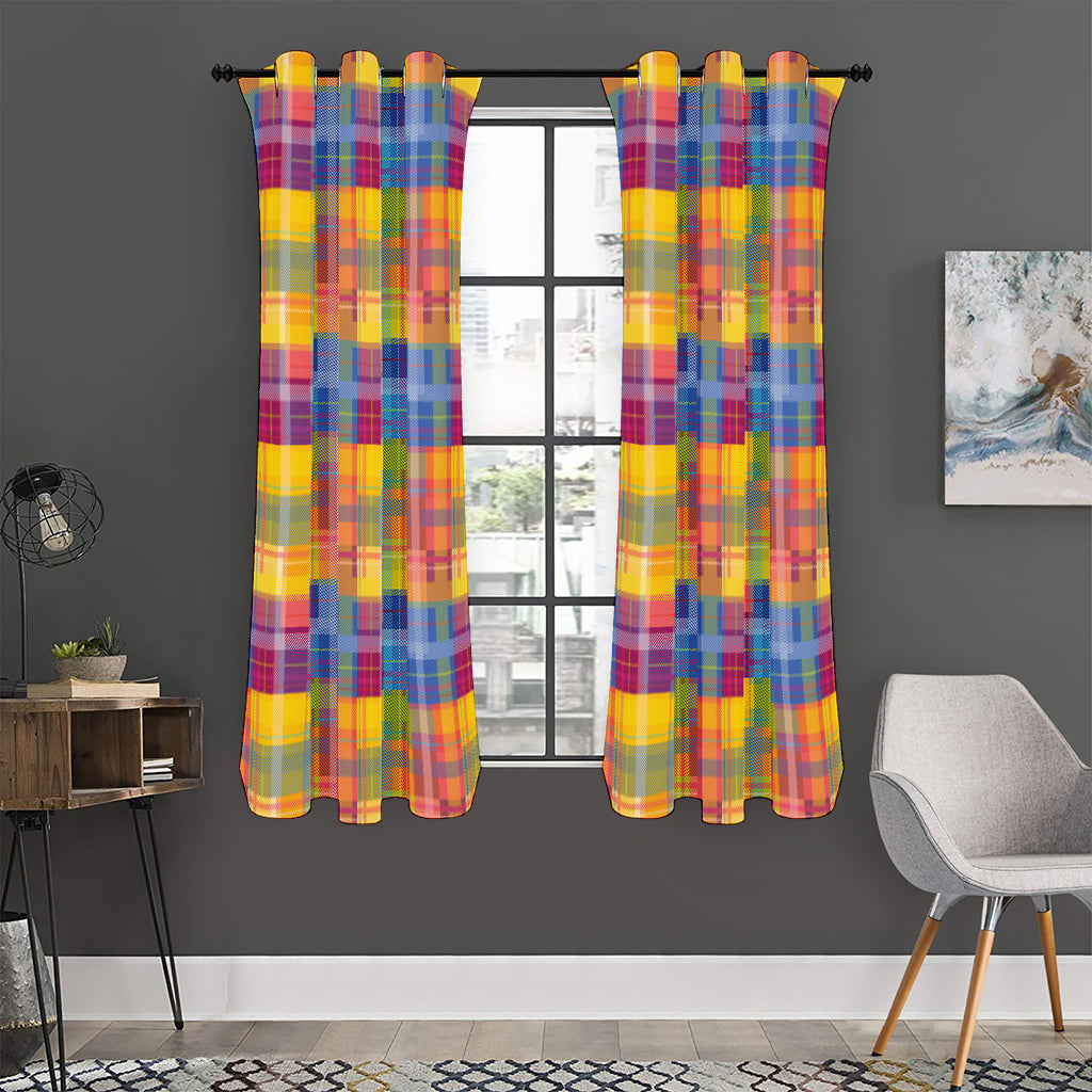 Rainbow Plaid Pattern Print Curtain