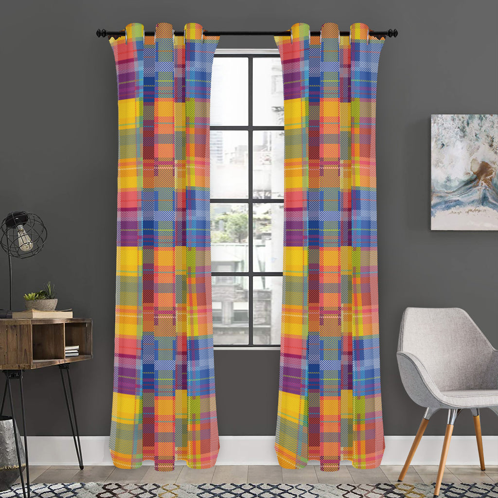 Rainbow Plaid Pattern Print Curtain