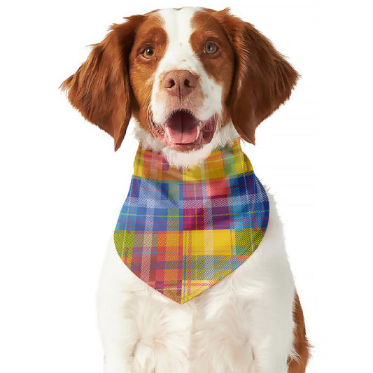 Rainbow Plaid Pattern Print Dog Bandana