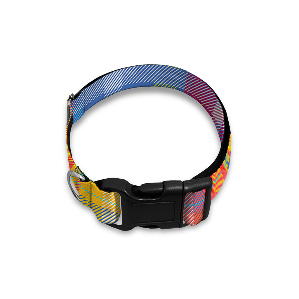 Rainbow Plaid Pattern Print Dog Collar