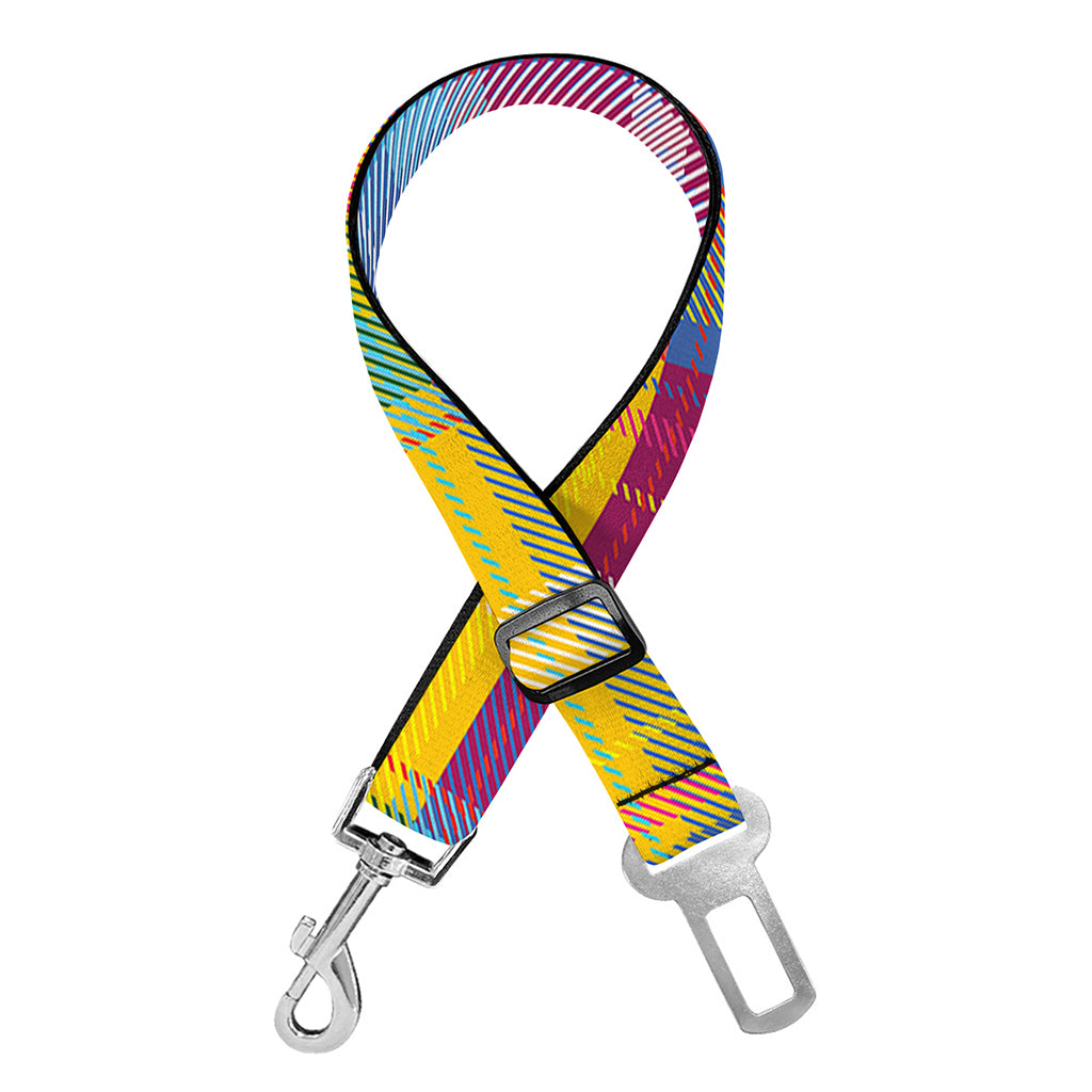 Rainbow Plaid Pattern Print Dog Seat Belt