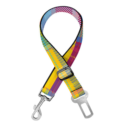 Rainbow Plaid Pattern Print Dog Seat Belt