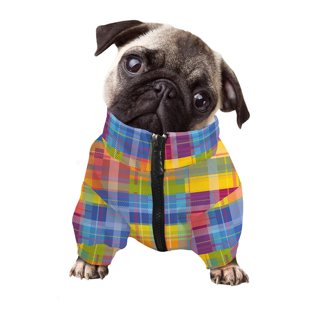 Rainbow Plaid Pattern Print Dog Zip Up Jacket